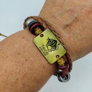 Zodiac TAURUS Multi-Strand Faux Braided Leather Bracelet